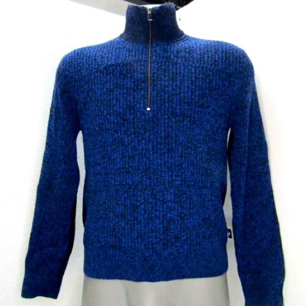 Paul Smith Turtleneck Sweater Blue Wool 1/4 Zip Pullover High Neck Top XS NWT